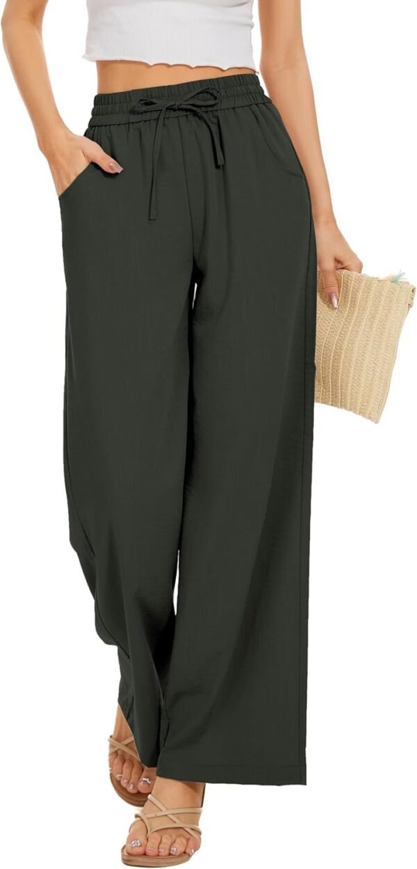 77406464ae67460992803ee6b6ded561 Women Flowy Pants Drawstring Waist Wide Leg Palazzo Beach Pants Loose Fit with Pockets
