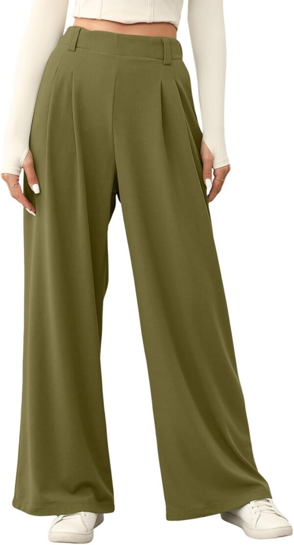 Women's Wide Leg Pants Elastic High Waisted Waffle Knit Casual Palazzo Pants Trousers with Pockets
