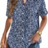 Women Linen Button Down Shirt Rolled Cuffed Short Sleeve Blouse Ladies Summer Casual V Neck Beach Cotton Tops