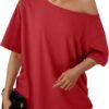 Womens Off The Shoulder Tops Oversized T-Shirts Short Sleeve Tees Summer 2025 Casual Spring Fashion Clothes