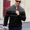 7f7280aa28b64ae4b83e1927c619c9ae Men's Sweaters 1/4 Zip Cotton Sweater Pullover Polo Sweaters Striped Fall Winter Warm Sweatshirts