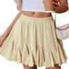 Women's Pleated Skater Skirt Basic Casual High Waisted Ruffles Flared Mini Lingerie Skirts