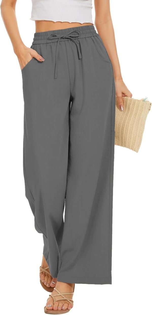 8055ebbeb97b44bb917b0079472033a5 Women Flowy Pants Drawstring Waist Wide Leg Palazzo Beach Pants Loose Fit with Pockets