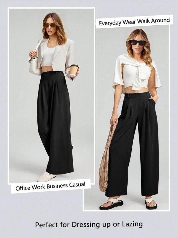 Women's Wide Leg Pants Elastic High Waisted Waffle Knit Casual Palazzo Pants Trousers with Pockets