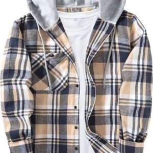 8180bec68f5840f18d7705154d9e9092 Men's Flannel Hoodie Shirts Casual Button Down Plaid Shirt Jackets for Men Long Sleeve Stylish Hooded with Pocket