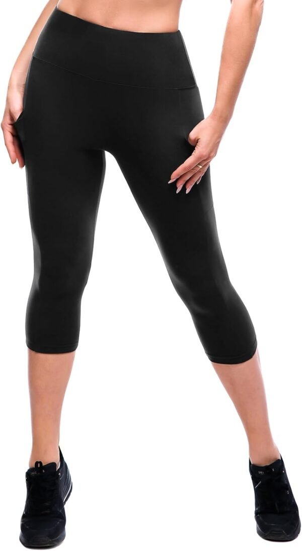 High Waisted Leggings with Pockets Women. Full Length Capri Buttery Soft Stretchy Yoga Pants