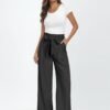 Wide Leg Dress Pants Women's Paperbag High Waisted Business Casual Trousers with Removable Belt