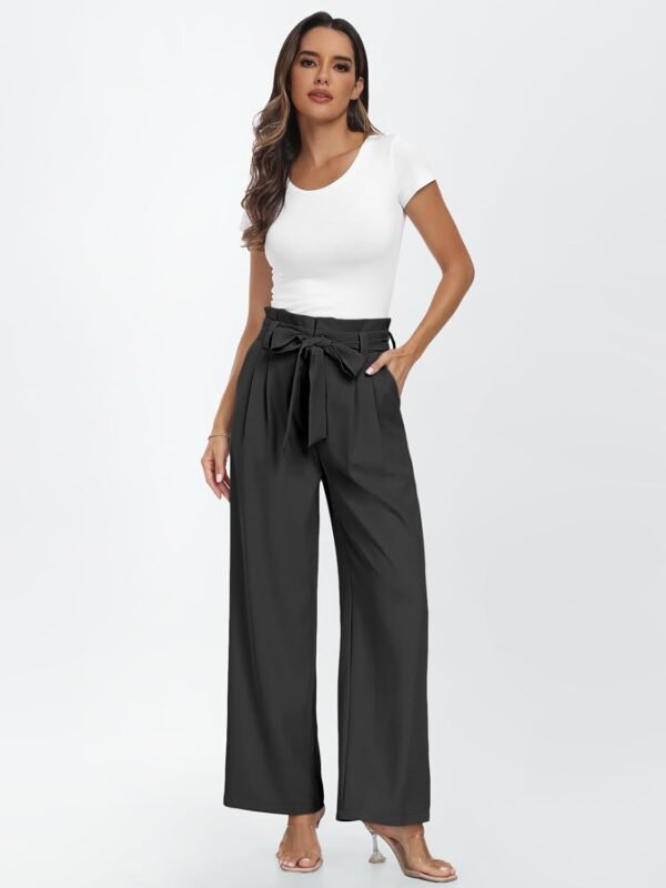 Wide Leg Dress Pants Women's Paperbag High Waisted Business Casual Trousers with Removable Belt