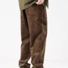 Mens Corduroy Pants Baggy Wide Leg Casual Elastic Waist Drawstring Loose Fit Sweatpants
