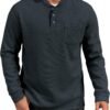 Mens Waffle Fleece-Lined Henley Shirts Heavyweight Thermal Long Sleeve Casual Solid Pullover (S-XXL)