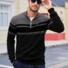 8aeedb896f5641cc8d028ab0ea9e1385 Men's Sweaters 1/4 Zip Cotton Sweater Pullover Polo Sweaters Striped Fall Winter Warm Sweatshirts