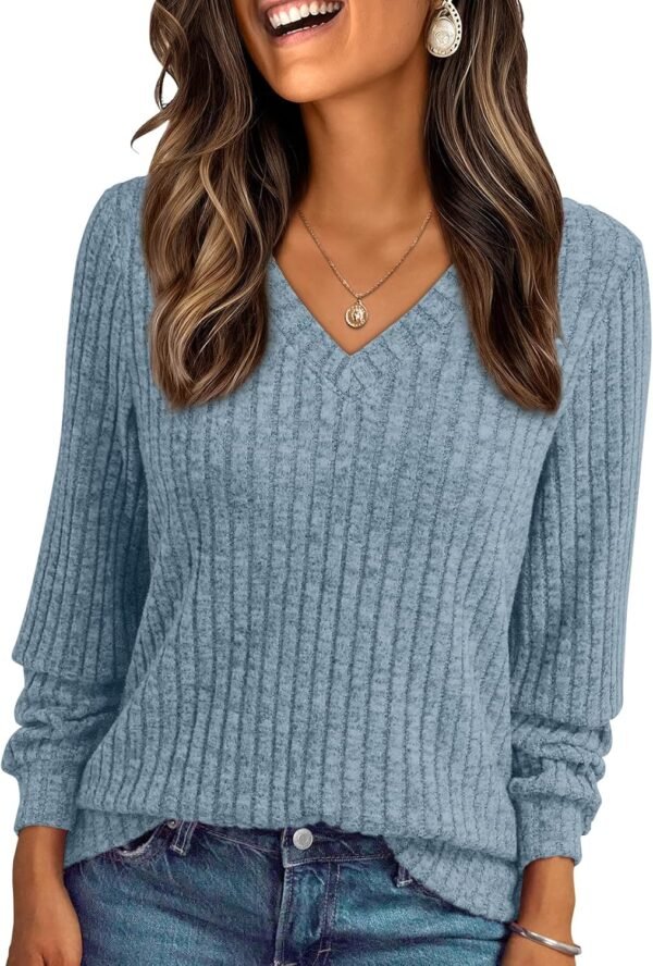 Women's V Neck Long Sleeve Shirt Fall Fashion Tops Tunic Dressy Casual Sweater Clothes Cute Trendy Work Outfits 2025