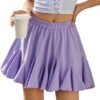 Women's Pleated Skater Skirt Basic Casual High Waisted Ruffles Flared Mini Lingerie Skirts