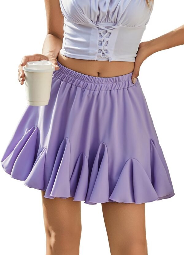 Women's Pleated Skater Skirt Basic Casual High Waisted Ruffles Flared Mini Lingerie Skirts