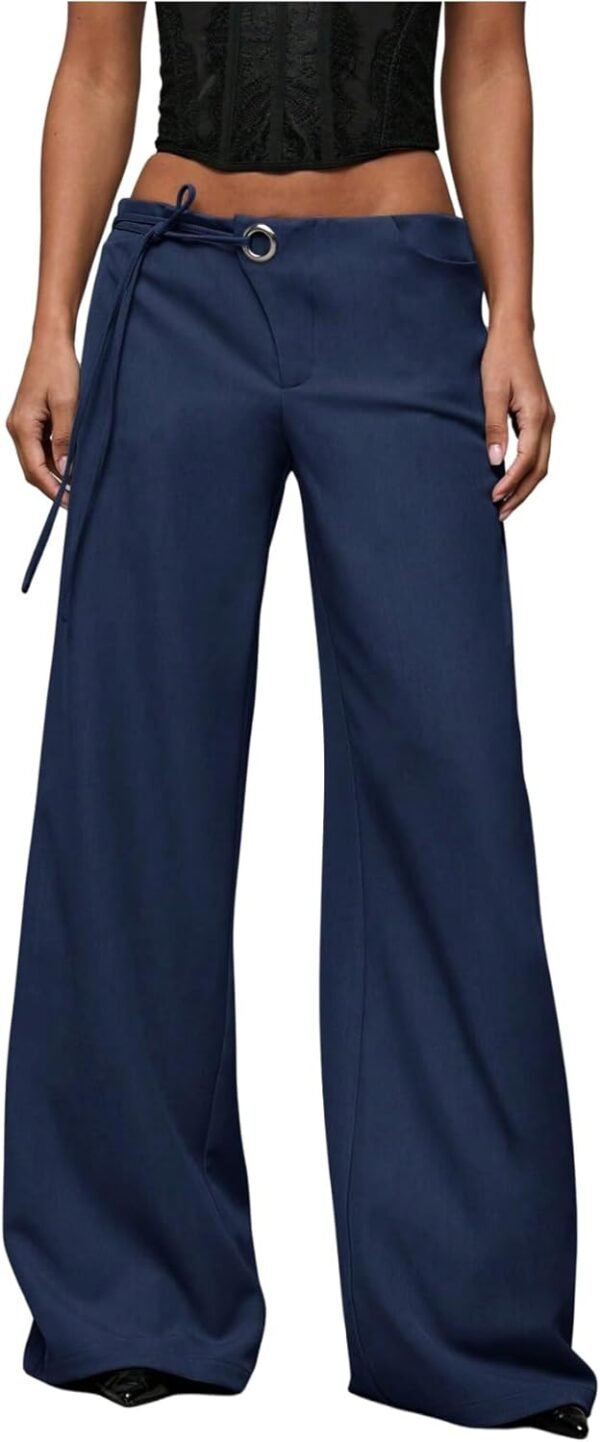 Women's Low Rise Waisted Dress Pants Wide Leg Straight Trousers Work Slacks Pants Business Casual Outfits