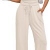 2 Piece Matching Summer Sweatsuit Lounge Set Womens Wide Leg Pants Side Ruching Crop Top Sets