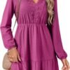 Fall Dresses for Women 2025 Elegant Lace Hollow Out Embroidered V Neck Long Sleeve Casual A-Line Swing Mini Dress