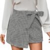 Women's Houndstooth Print Tie Front Skorts Asymmetrical Hem High Waist Skirt Shorts
