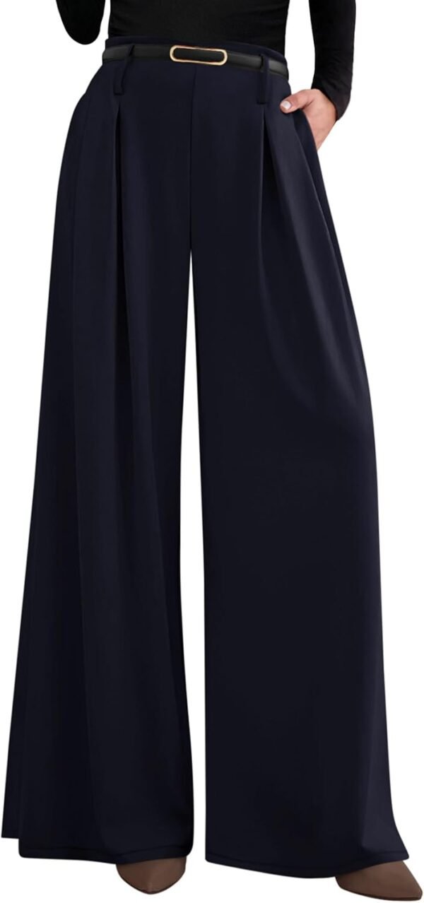 97b8fa791d1e47ac8f941df7ba6b79f5 Womens Fall Wide Leg Trousers 2025 High Elastic Waist Loose Pleated Long Flowy Palazzo Work Pants with Pockets