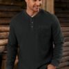 Mens Waffle Fleece-Lined Henley Shirts Heavyweight Thermal Long Sleeve Casual Solid Pullover (S-XXL)