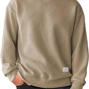Men's Crewneck Sweatshirts Soild Color Geometric Texture Long Sleeve Casual Pullover Shirt