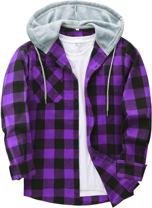 Men's Flannel Hoodie Shirts Casual Button Down Plaid Shirt Jackets for Men Long Sleeve Stylish Hooded with Pocket