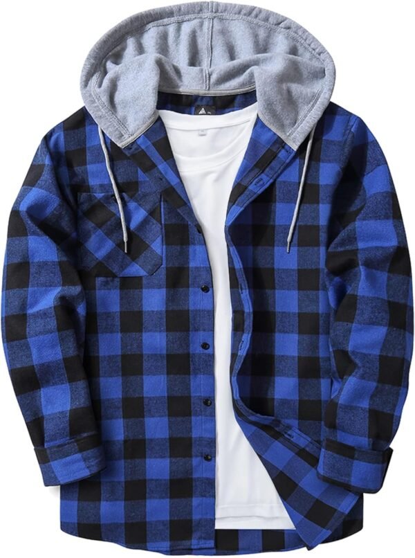 Men's Flannel Hoodie Shirts Casual Button Down Plaid Shirt Jackets for Men Long Sleeve Stylish Hooded with Pocket