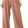 Women's Wide Leg Pants Elastic High Waisted Waffle Knit Casual Palazzo Pants Trousers with Pockets