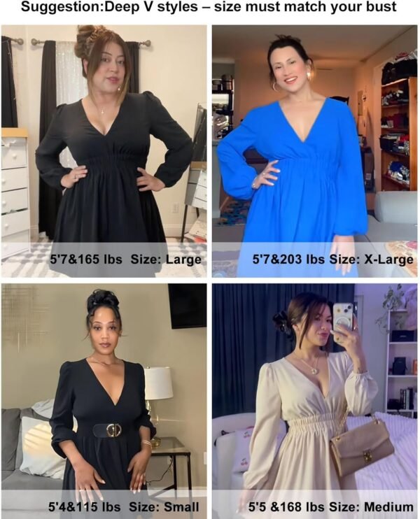 Mini Deep V Sexy Long Sleeve Dress for Women A-line High Waisted Casual Flowy Dress for Cocktail Wedding Guest