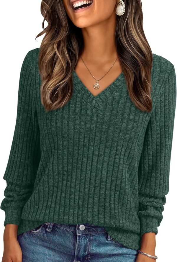 Women's V Neck Long Sleeve Shirt Fall Fashion Tops Tunic Dressy Casual Sweater Clothes Cute Trendy Work Outfits 2025