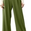 Women's Wide Leg Pants Elastic High Waisted Waffle Knit Casual Palazzo Pants Trousers with Pockets