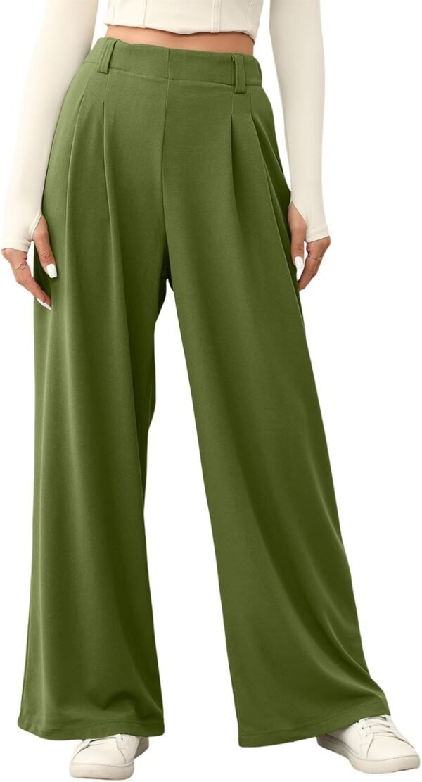Women's Wide Leg Pants Elastic High Waisted Waffle Knit Casual Palazzo Pants Trousers with Pockets