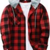Men's Flannel Hoodie Shirts Casual Button Down Plaid Shirt Jackets for Men Long Sleeve Stylish Hooded with Pocket