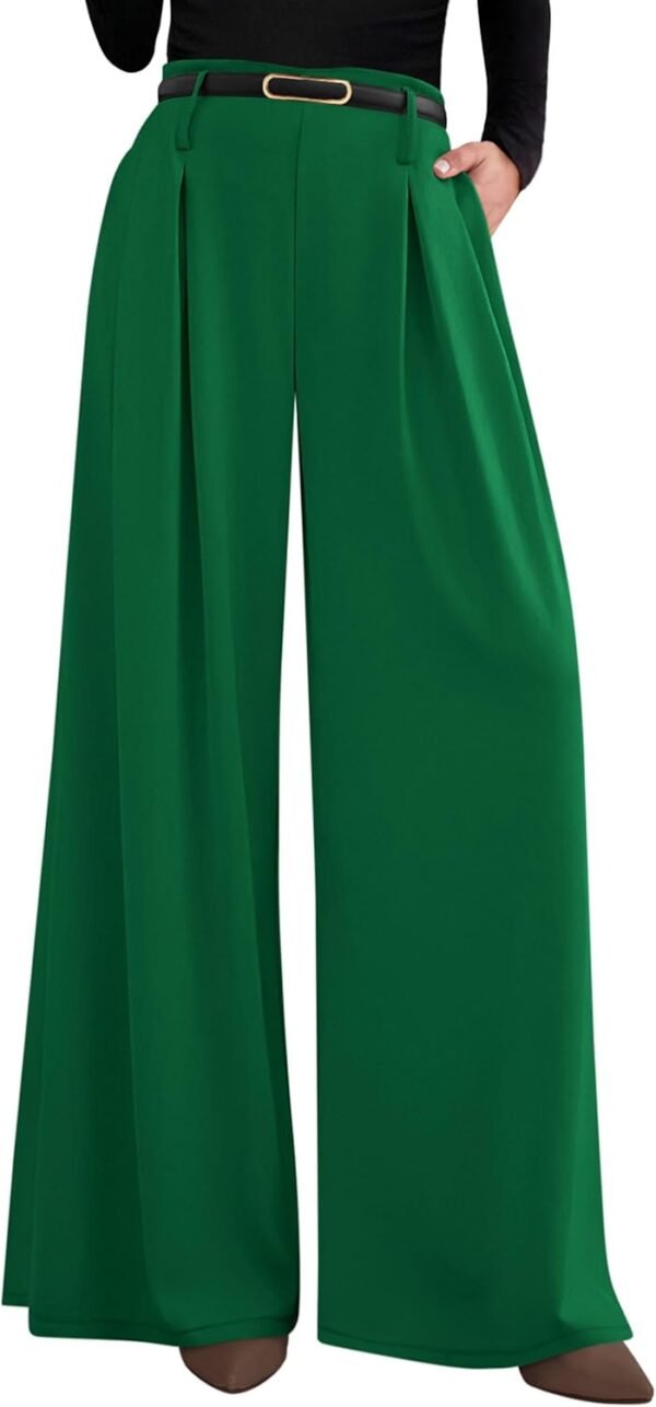 a7ec3ea6ee4f4564abd399e5e1f70b36 Womens Fall Wide Leg Trousers 2025 High Elastic Waist Loose Pleated Long Flowy Palazzo Work Pants with Pockets