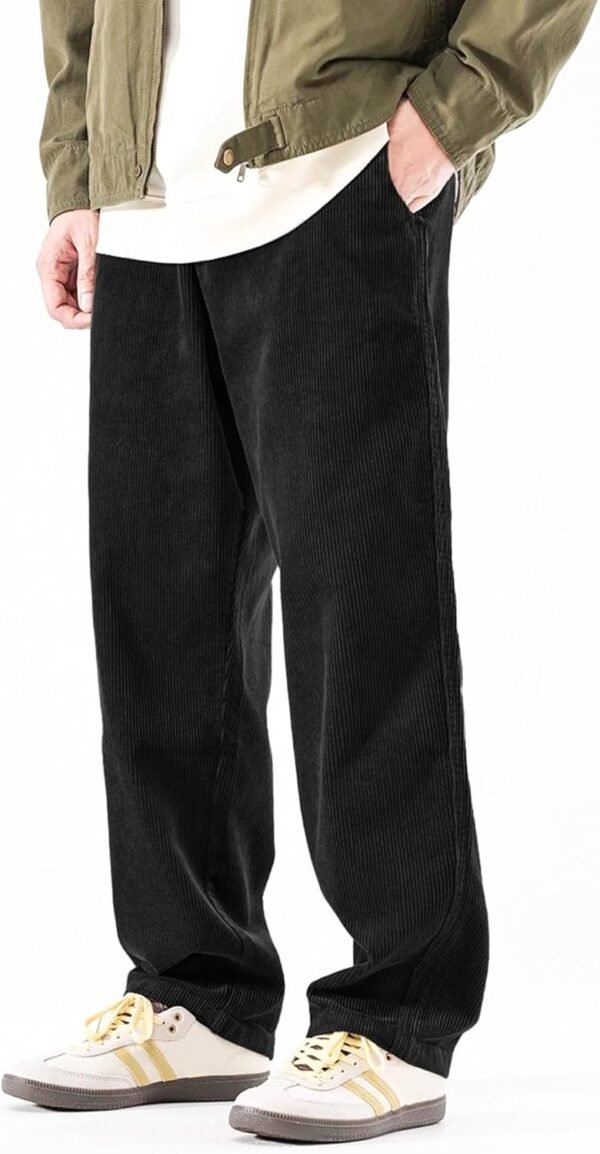 Mens Corduroy Pants Baggy Wide Leg Casual Elastic Waist Drawstring Loose Fit Sweatpants