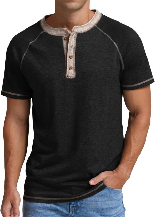 Mens Henley Long/Short Sleeve T-Shirt Cotton Casual Shirt