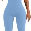 Women Workout Seamless Jumpsuit Yoga Ribbed Bodycon One Piece Tank Top Leggings Romper