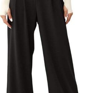 ae9fd6b032fd4957ac63032b325dfa18 Women's Wide Leg Pants Elastic High Waisted Waffle Knit Casual Palazzo Pants Trousers with Pockets