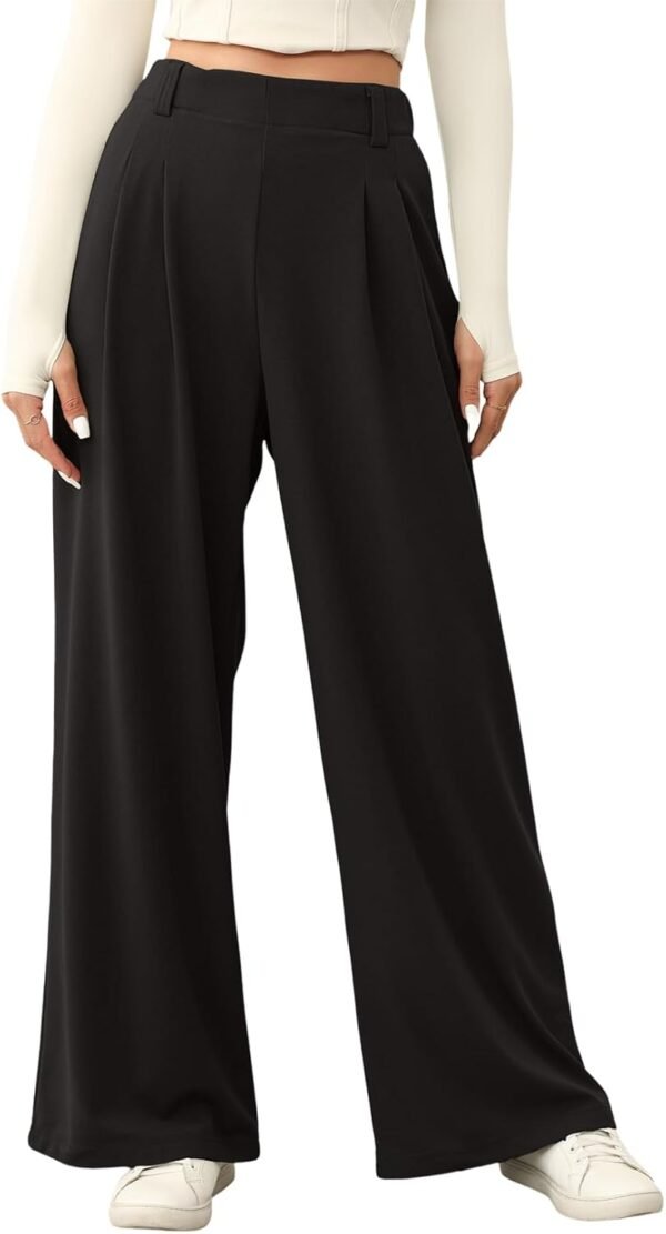 Women's Wide Leg Pants Elastic High Waisted Waffle Knit Casual Palazzo Pants Trousers with Pockets