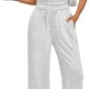 2 Piece Matching Summer Sweatsuit Lounge Set Womens Wide Leg Pants Side Ruching Crop Top Sets