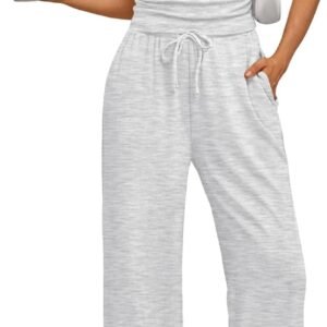 2 Piece Matching Summer Sweatsuit Lounge Set Womens Wide Leg Pants Side Ruching Crop Top Sets