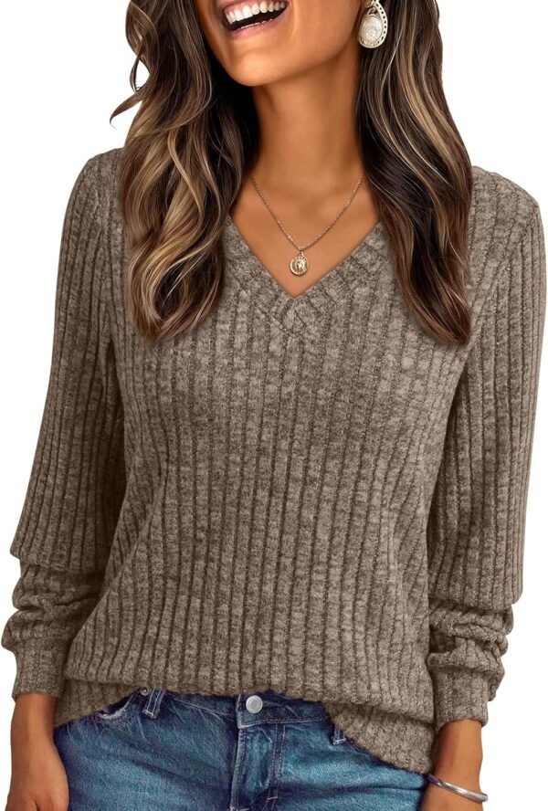 Women's V Neck Long Sleeve Shirt Fall Fashion Tops Tunic Dressy Casual Sweater Clothes Cute Trendy Work Outfits 2025