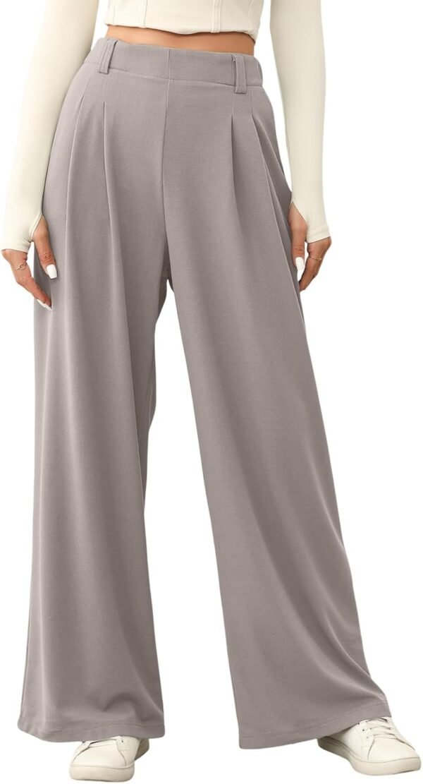 Women's Wide Leg Pants Elastic High Waisted Waffle Knit Casual Palazzo Pants Trousers with Pockets
