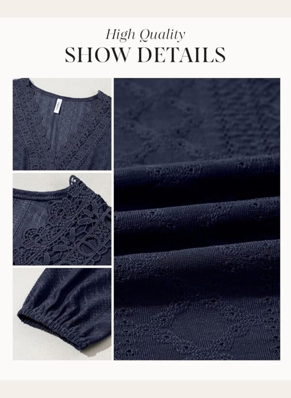 Fall Dresses for Women 2025 Elegant Lace Hollow Out Embroidered V Neck Long Sleeve Casual A-Line Swing Mini Dress