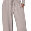 Women's 2 Piece Matching Lounge Set Long Sleeve Slightly Crop Top Wide Leg Pants Casual Sweatsuit