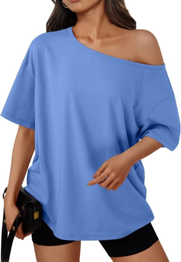 Womens Off The Shoulder Tops Oversized T-Shirts Short Sleeve Tees Summer 2025 Casual Spring Fashion Clothes