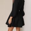 Mini Deep V Sexy Long Sleeve Dress for Women A-line High Waisted Casual Flowy Dress for Cocktail Wedding Guest