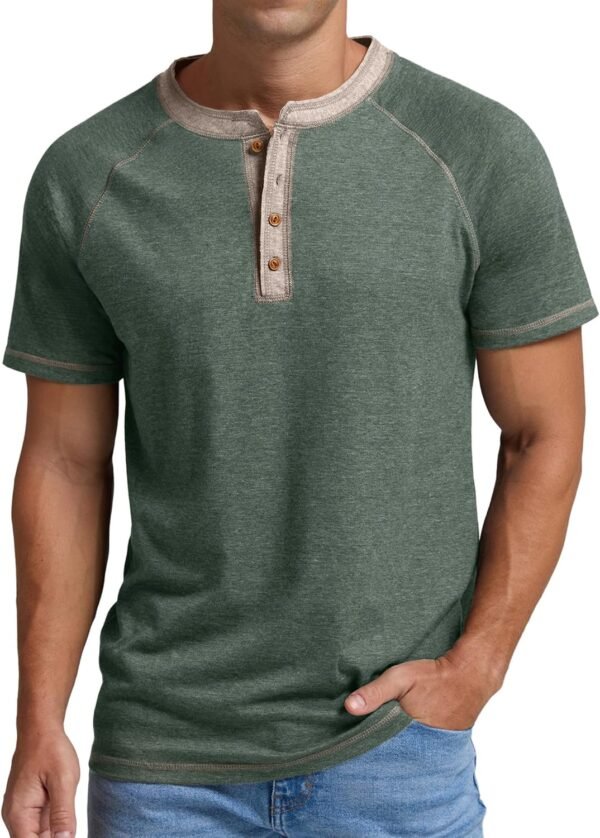 Mens Henley Long/Short Sleeve T-Shirt Cotton Casual Shirt
