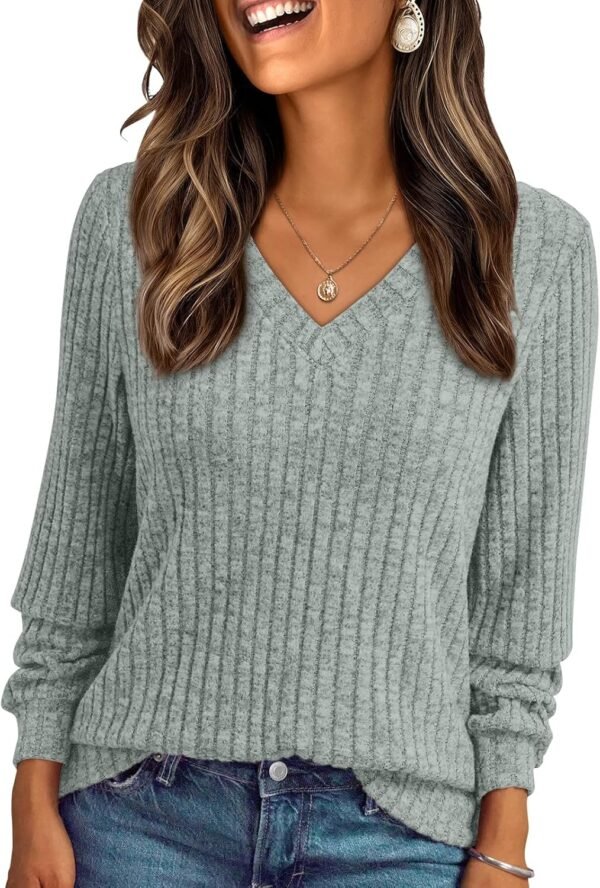 Women's V Neck Long Sleeve Shirt Fall Fashion Tops Tunic Dressy Casual Sweater Clothes Cute Trendy Work Outfits 2025