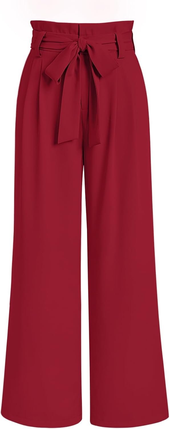 Wide Leg Dress Pants Women's Paperbag High Waisted Business Casual Trousers with Removable Belt